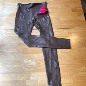 SPANX Brown Faux Leather Leggings